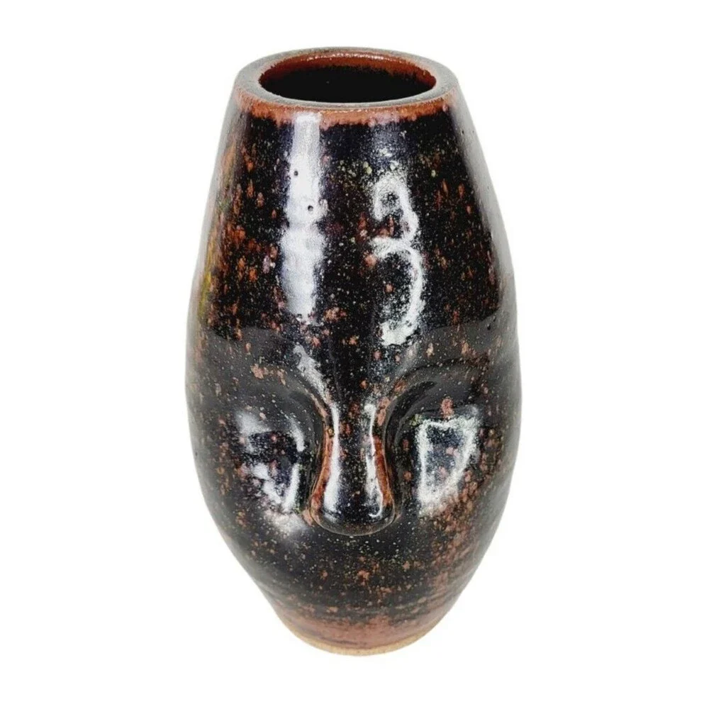 VTG MCM 60s Anthropomorphic Face Vase Clay Stoneware Pottery Studio Art Signed